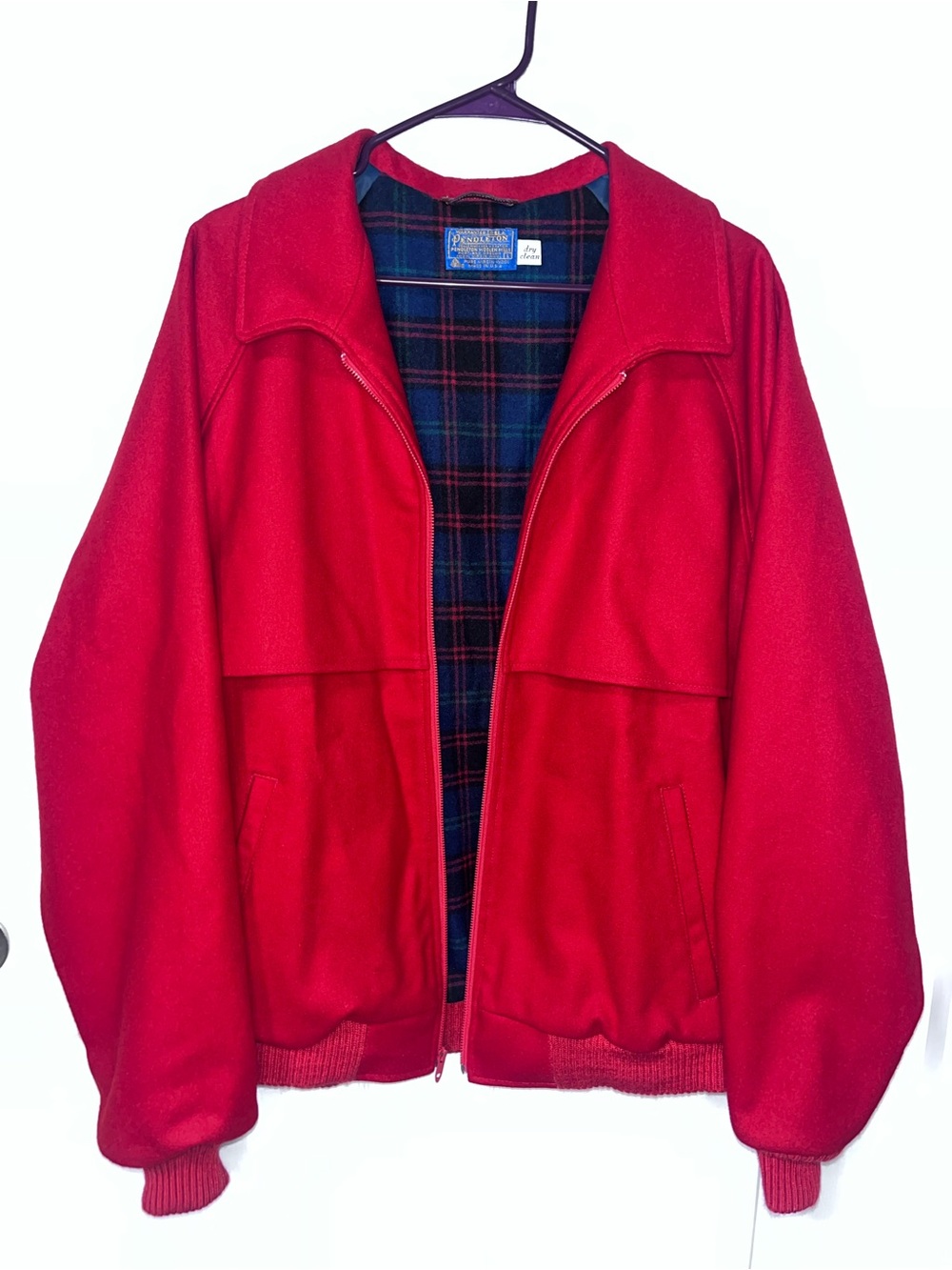 Vintage 80s Pendleton USA Red Virgin Wool Bomber Jacket Talon Zip | Men's Large
